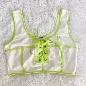 Crop Top Corset NEW lace up Y2K 90s Neon Green White Boutique Size M
